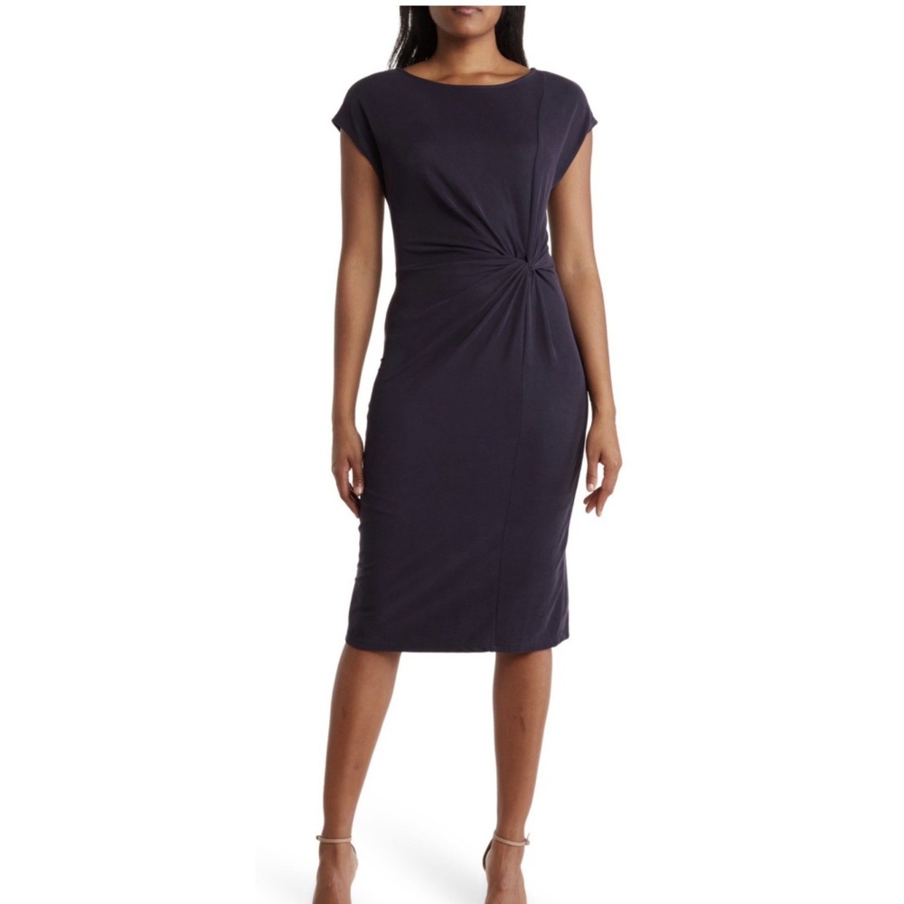 Nordstrom Rack Black Midi Dress Sz-S Front Side Knot Model Super Soft Classic‎